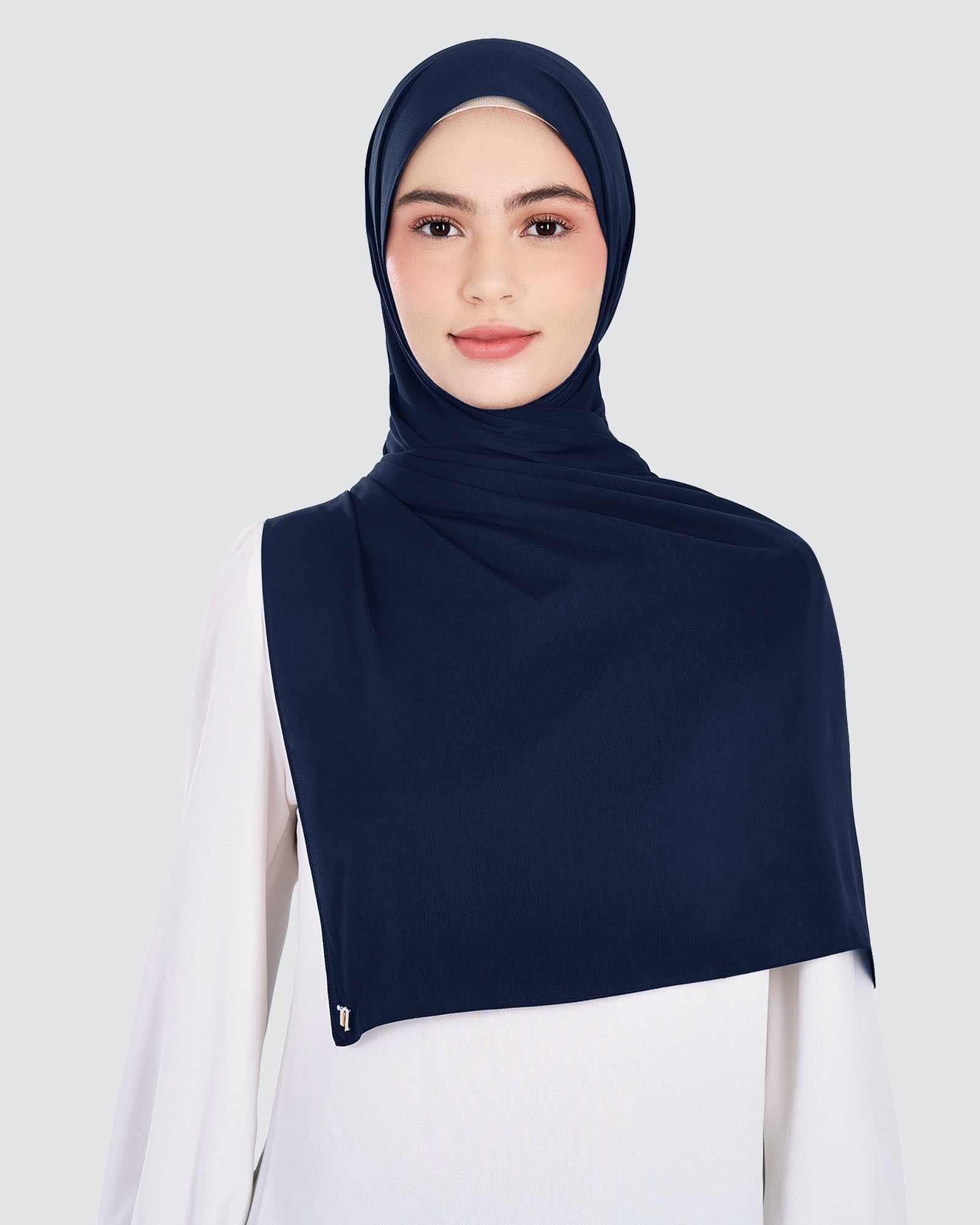 MARISA MATTE SATIN SHAWL - NAVY BLUE