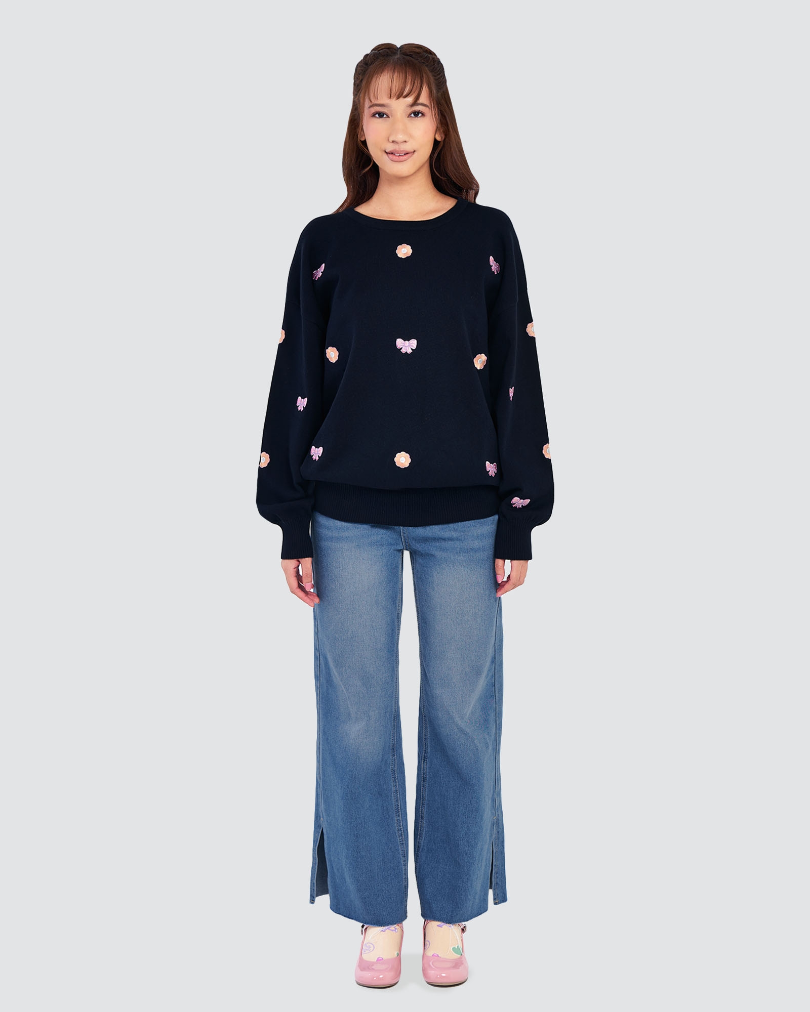 POLLY POCKET X NAELOFAR BOW JUMPER - BLUE WINK