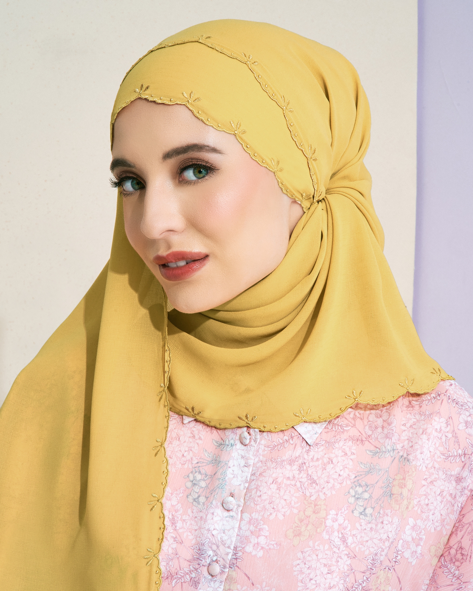 SALEHA EMBROIDERED SHAWL - BUTTERSCOTCH
