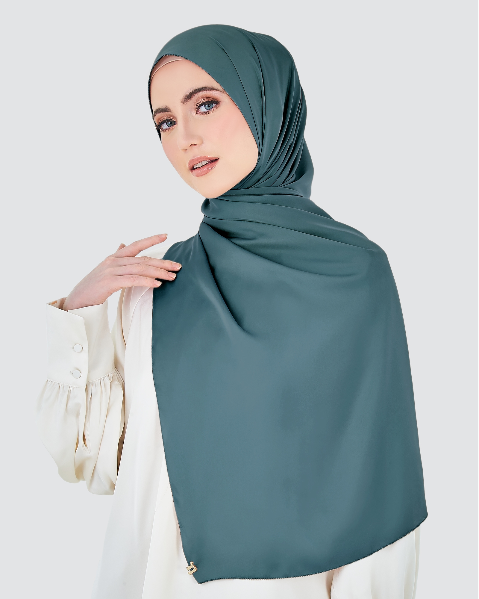 EILA SATIN SHAWL - STONE BLUE