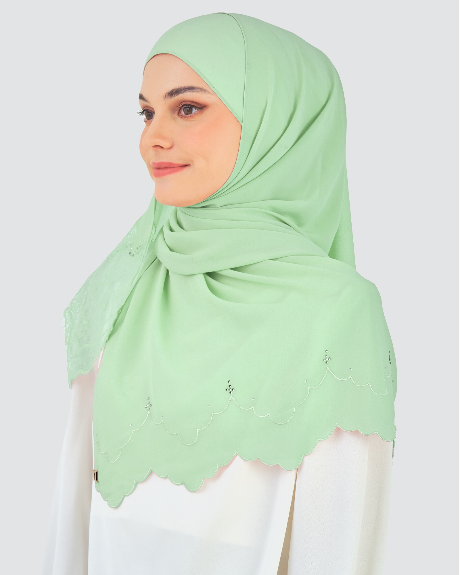 JELITA LACE CRYSTAL SHAWL - KALE