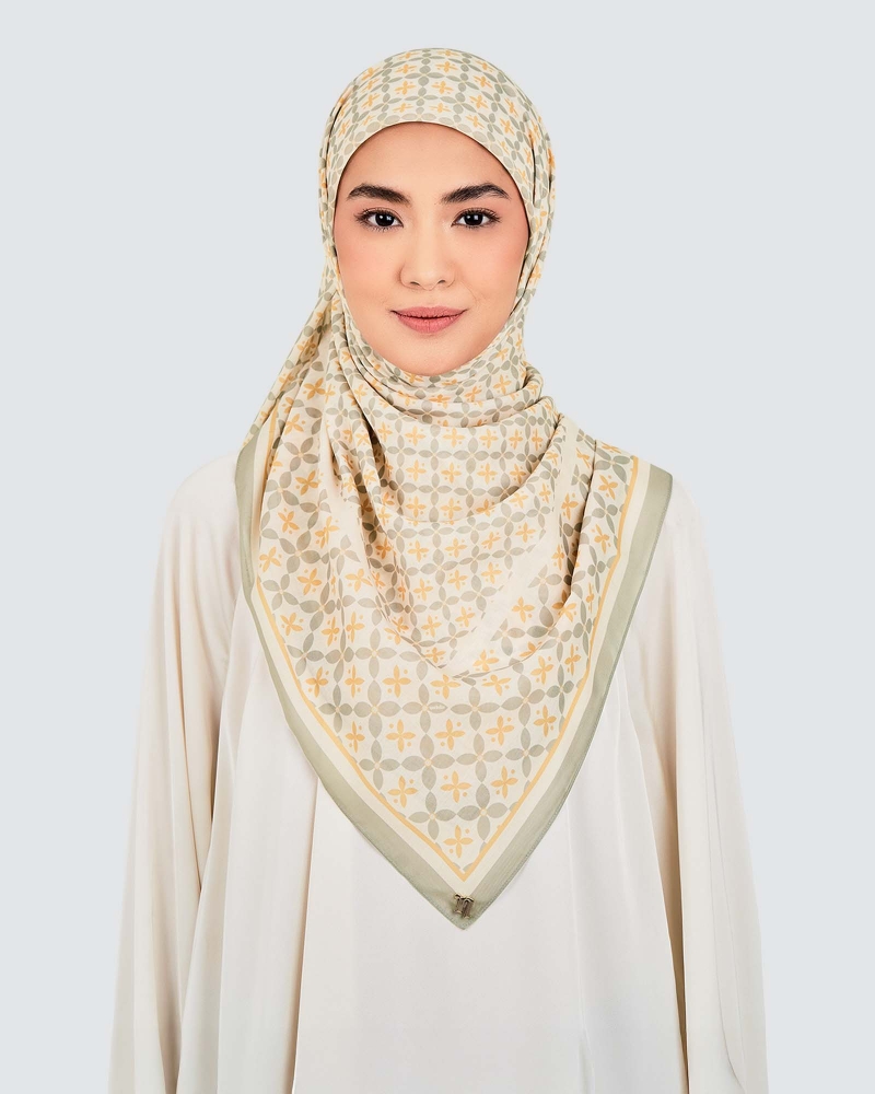 Image of ECHO GEOMETRIC COTTON VOILE SQUARE - MELLOW