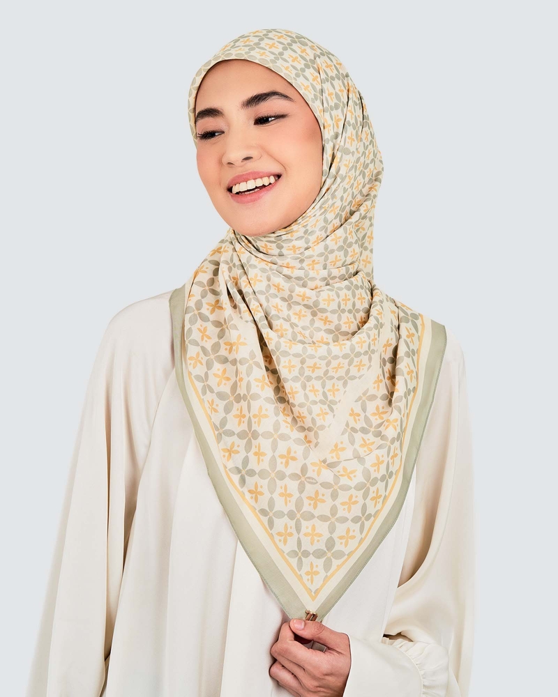 Image of ECHO GEOMETRIC COTTON VOILE SQUARE - MELLOW