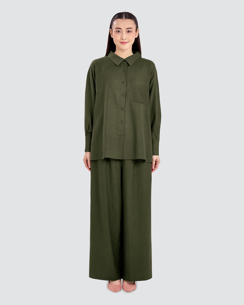 Image of FAYE LINEN PANTS - PESTO