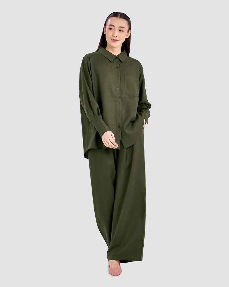 Image of FAYE LINEN PANTS - PESTO