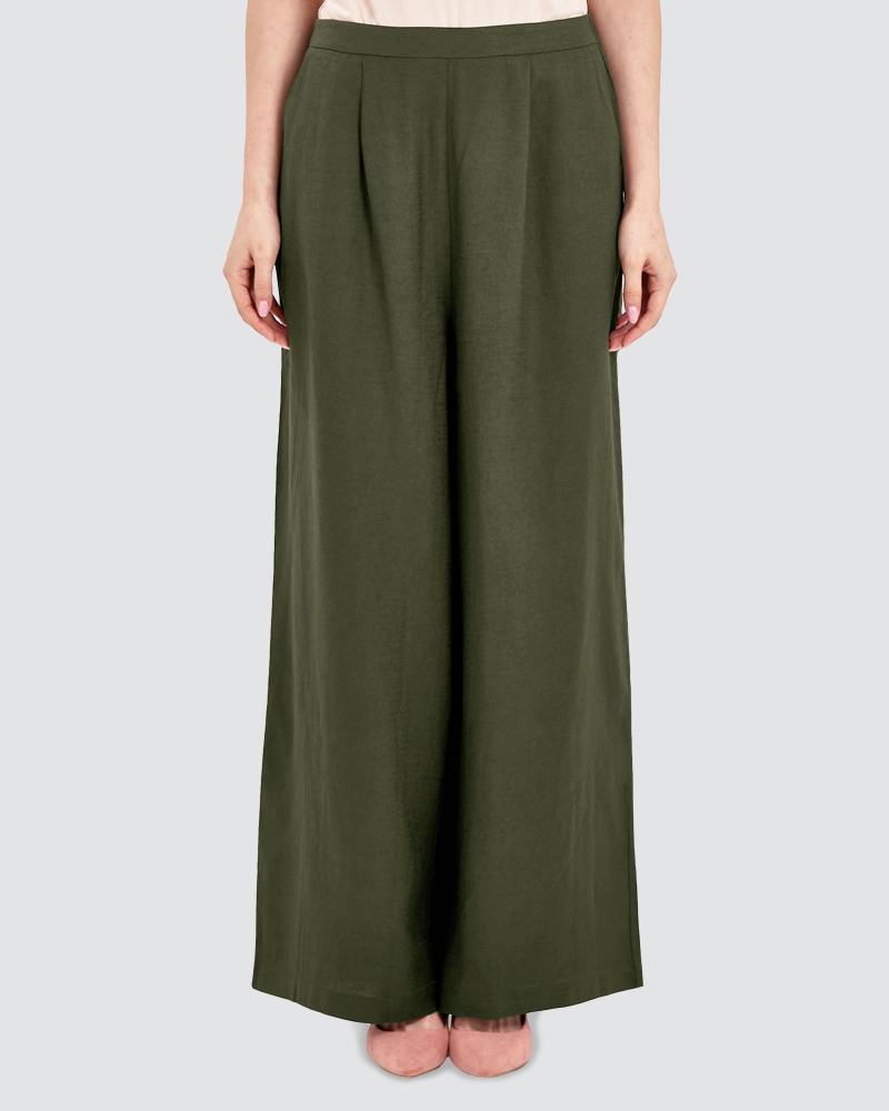 Image of FAYE LINEN PANTS - PESTO