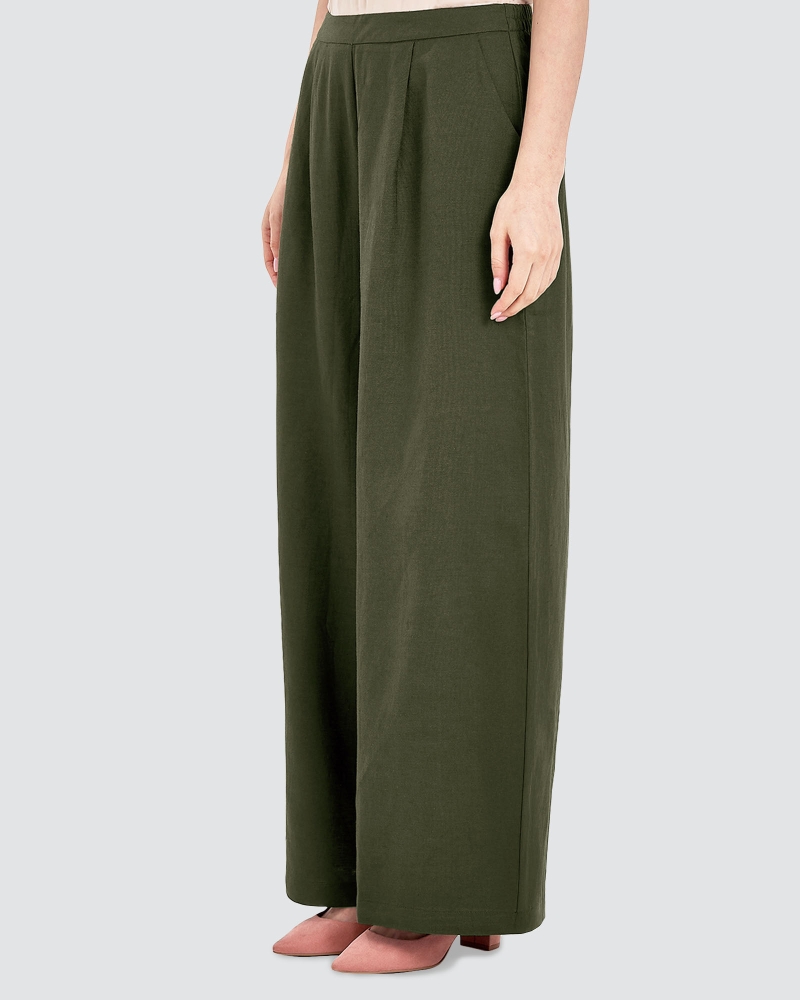 Image of FAYE LINEN PANTS - PESTO