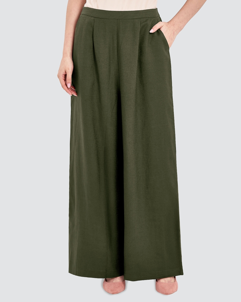 Image of FAYE LINEN PANTS - PESTO