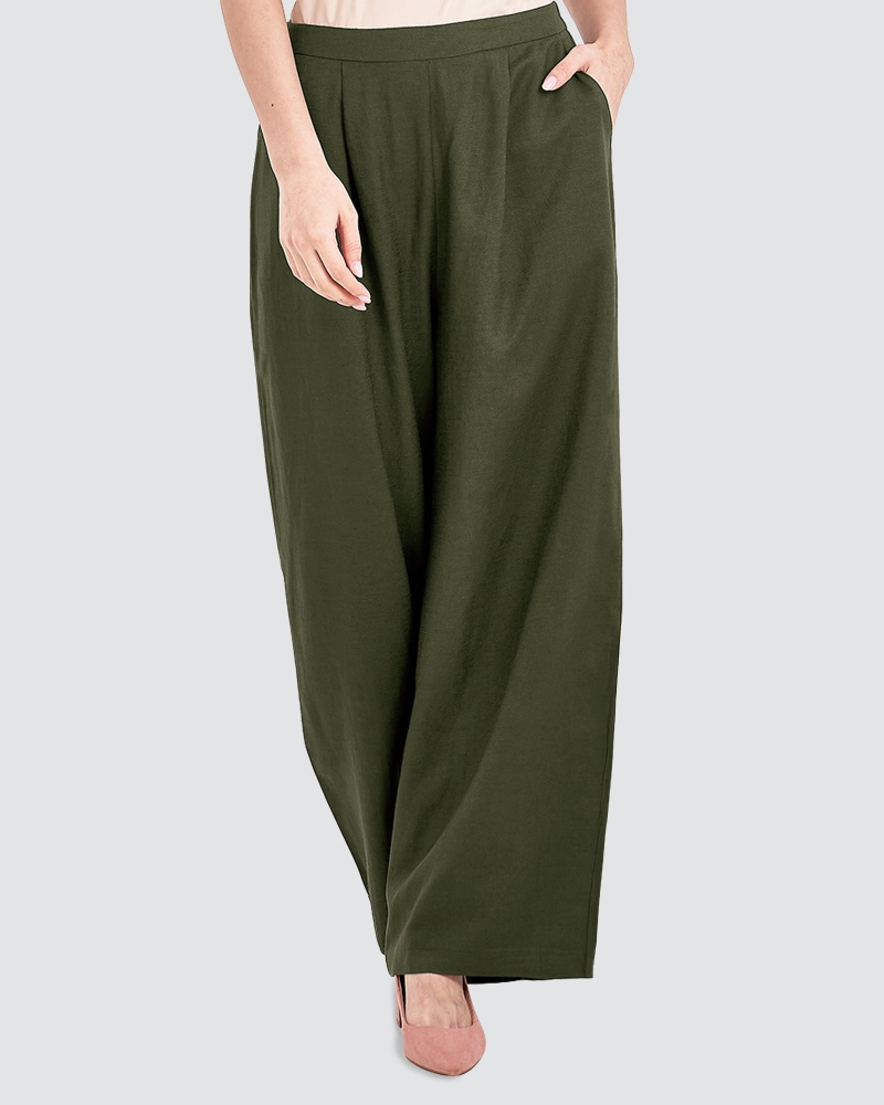 Image of FAYE LINEN PANTS - PESTO