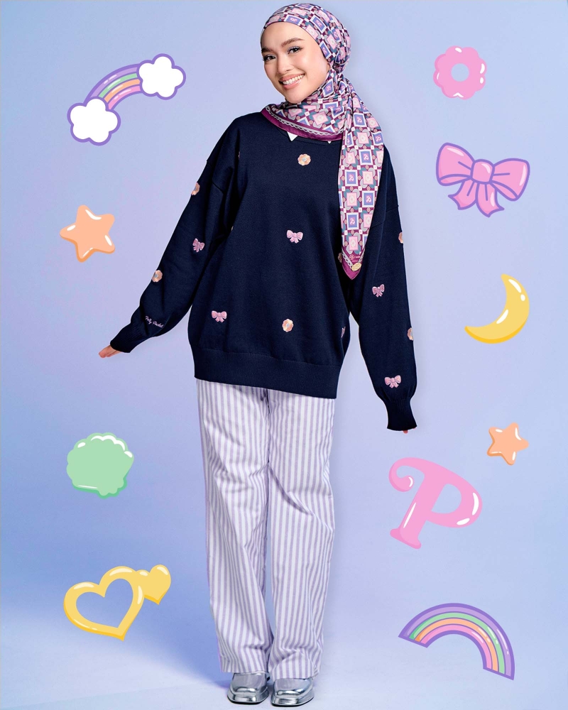POLLY POCKET X NAELOFAR BOW JUMPER - BLUE WINK