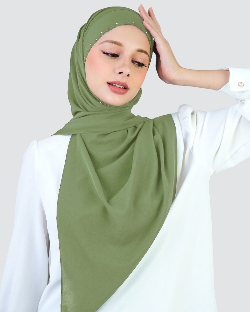 WIDURI EMBROIDERED CRYSTAL SEMI-INSTANT SHAWL - SPINACH