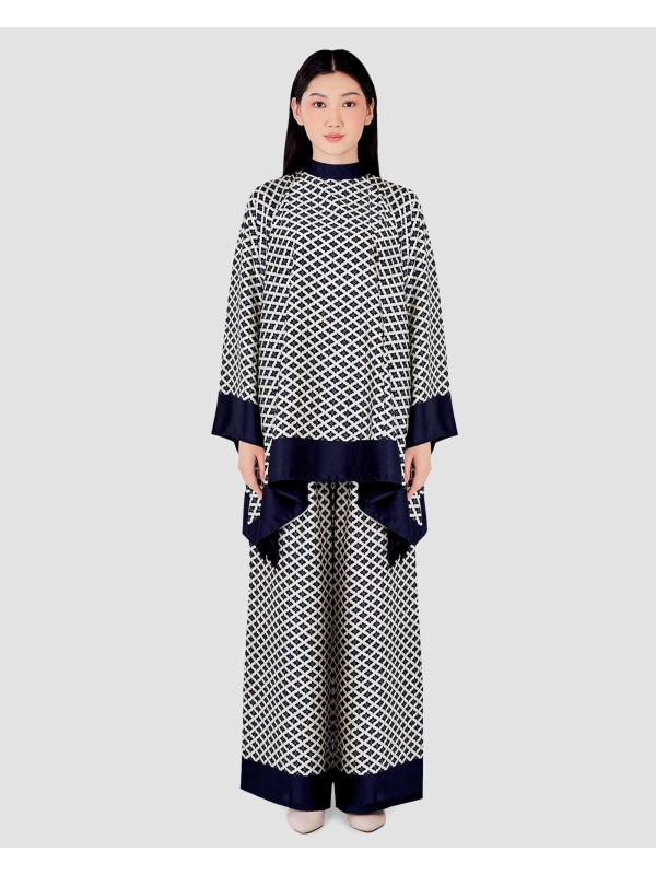 BLUE CRUISE FLOWY SATIN CO-ORD SET - BLACK PEARL