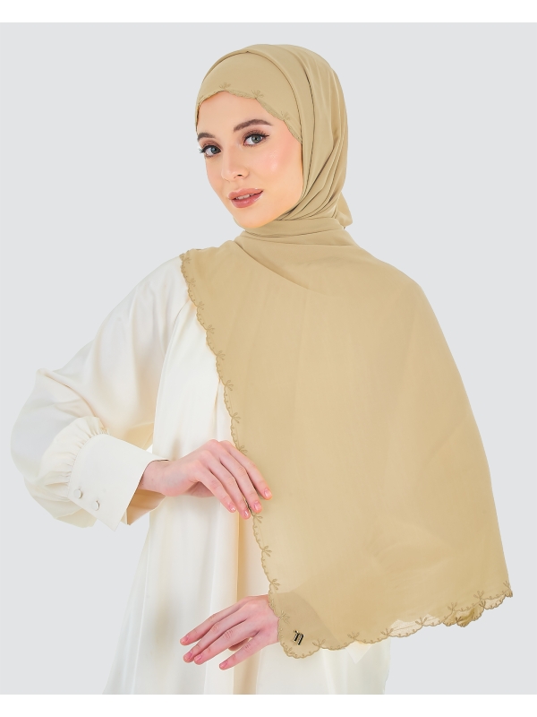SALEHA EMBROIDERED SHAWL - HAZELNUT