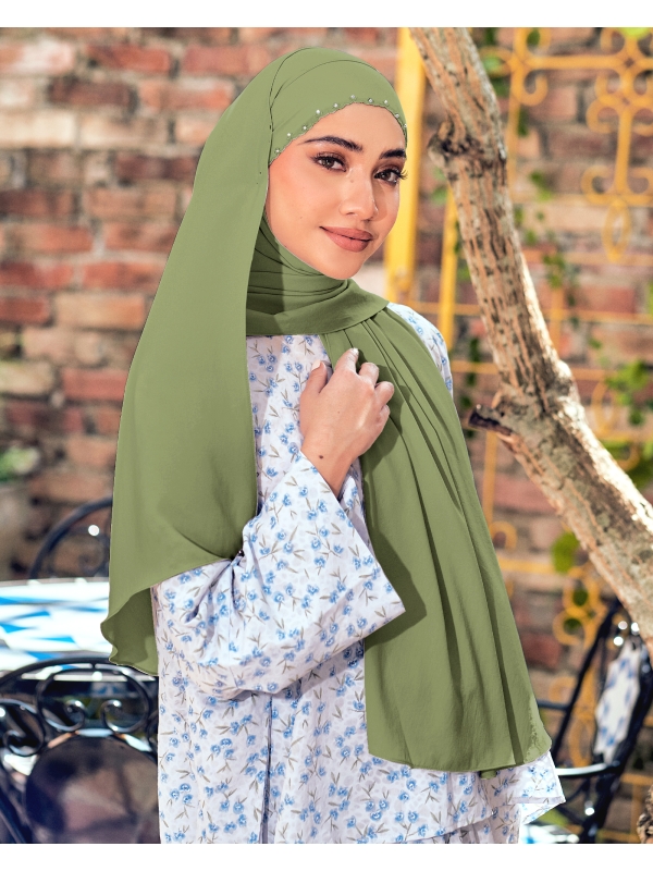 WIDURI EMBROIDERED CRYSTAL SEMI-INSTANT SHAWL - SPINACH