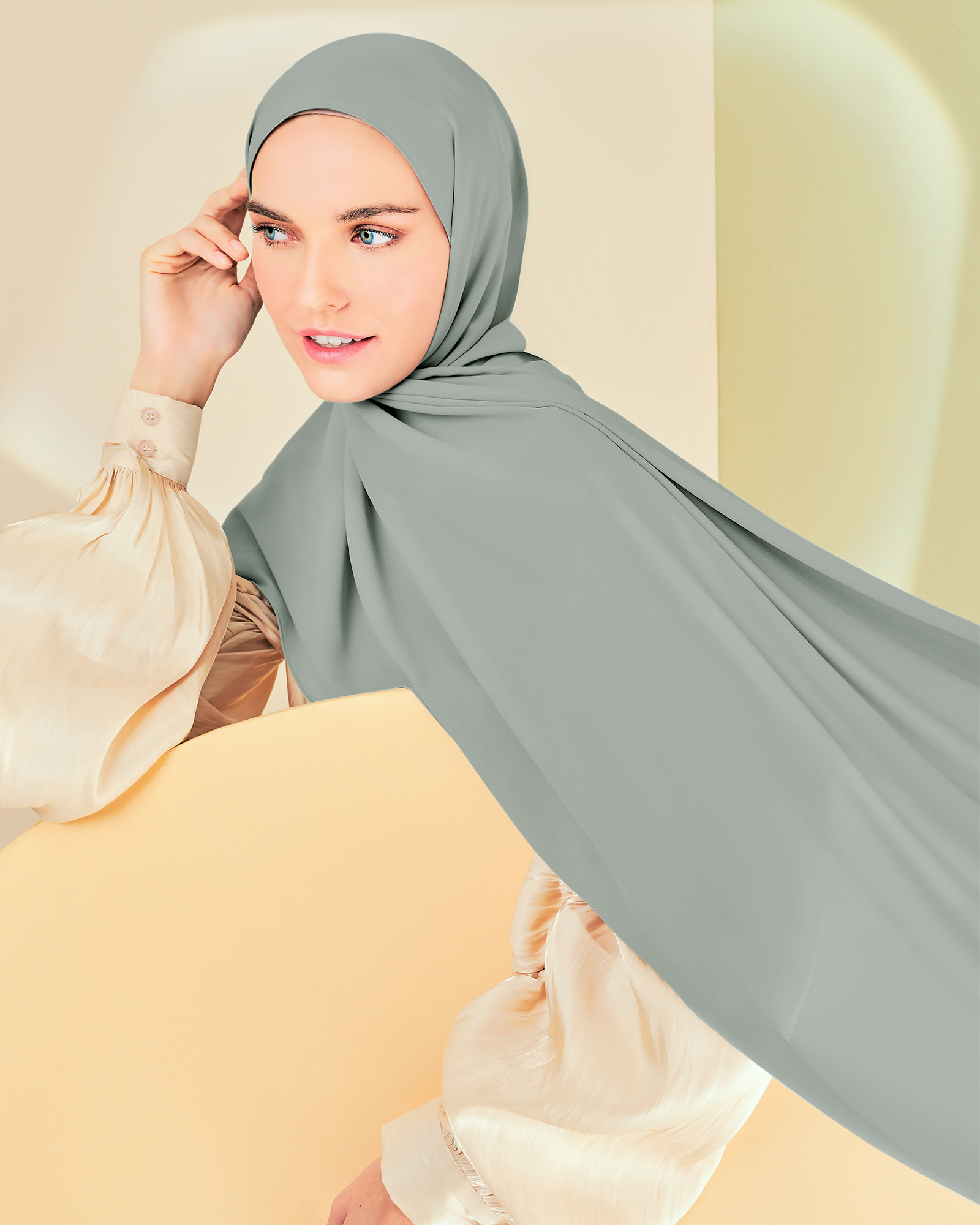 LONG CHIFFON SHAWL SILVER GREY International