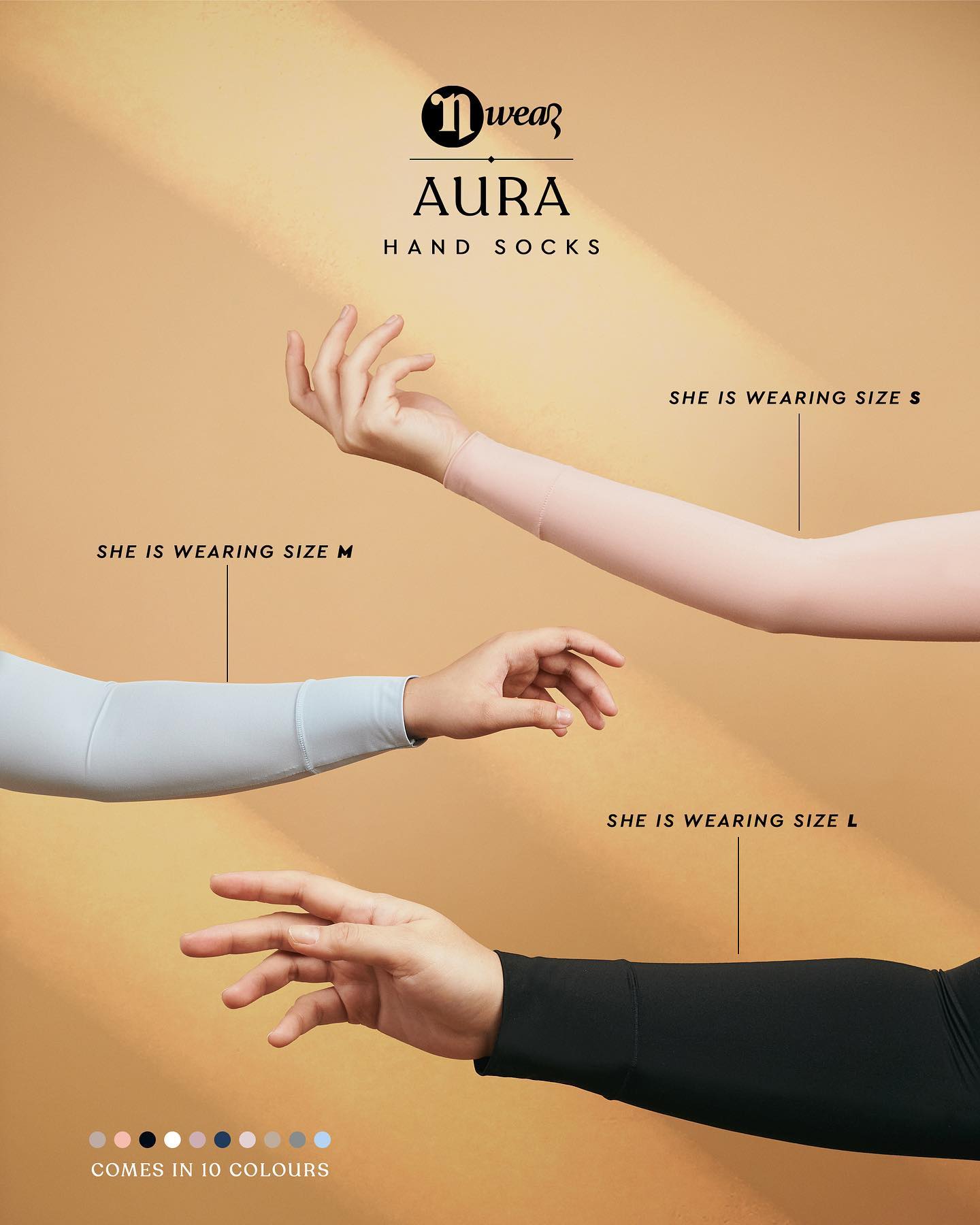 Our first ever nWear Aura Hand socks comes in 3 different sizes—S, M and L.<br/>
Our aim is to make sure that everyone can fit into it perfectly without any tugging or rolling. Who's excited for this 🙋🏻‍♀🙋🏻‍♀🙋🏻‍♀<br/>
#Naelofar